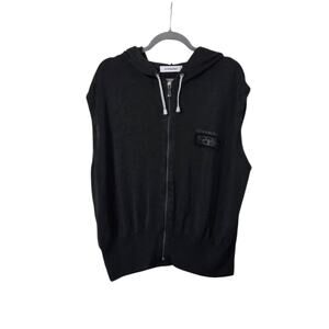 Vintage Iceberg Gilmar Black Hooded Sleeveless Full Zip Logo Knit Top, Men's XXL